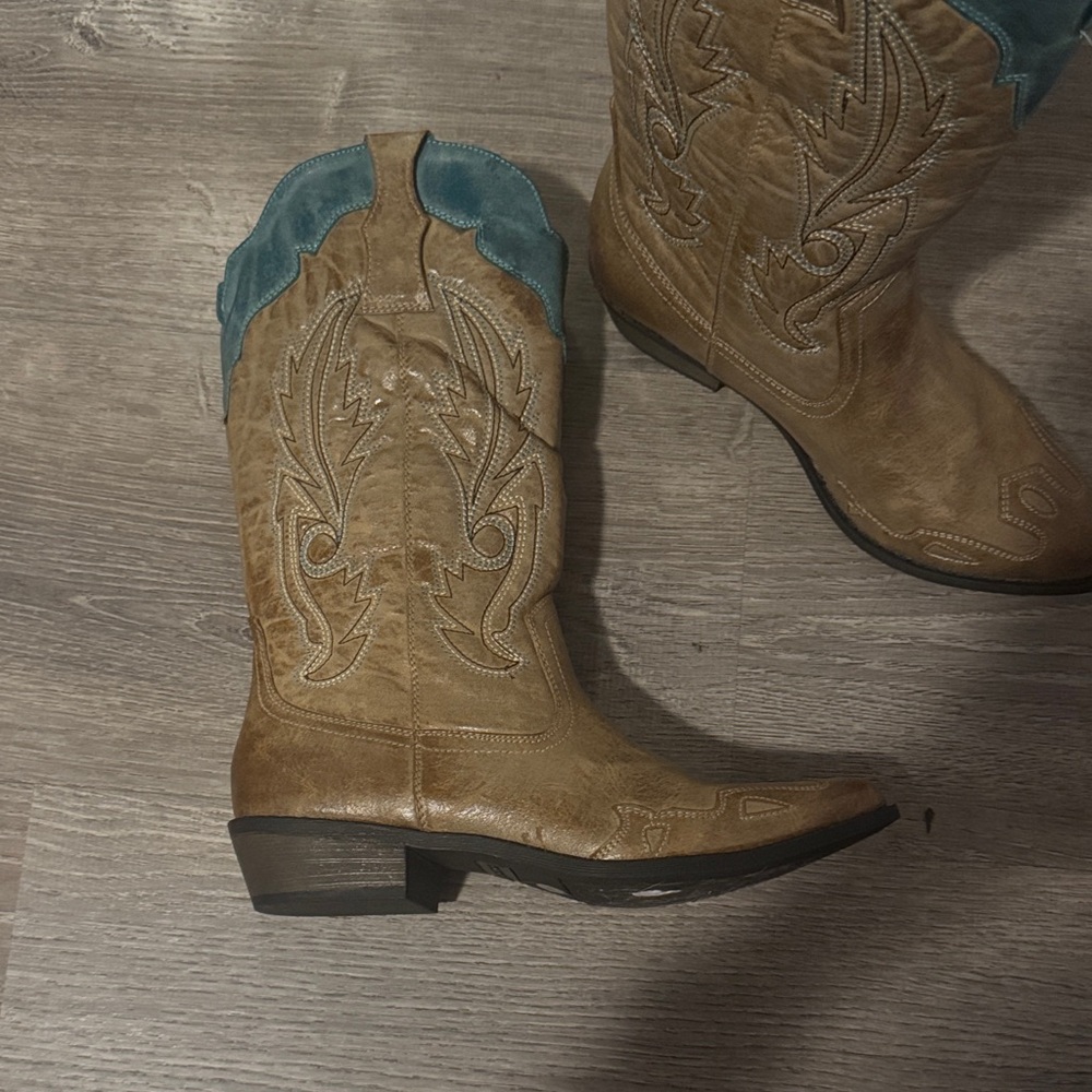 Coconuts by Matisse Tan and Teal Heeled Boots - Picture 2 of 7